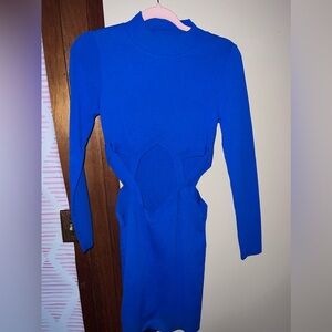 Zara Royal Blue Long Sleeve Cutout Bodycon Dress